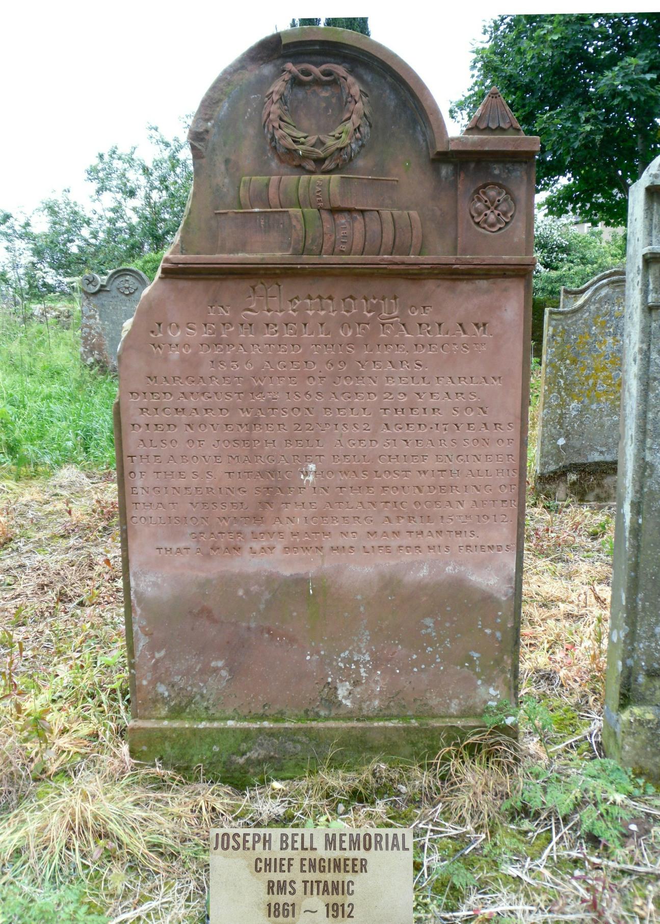 Joseph Bell was the chief engineer on the Titanic and went down with the ship. His family home was in Farlam and his name was add to the Family headstone in the old grave yard at Kirkhouse